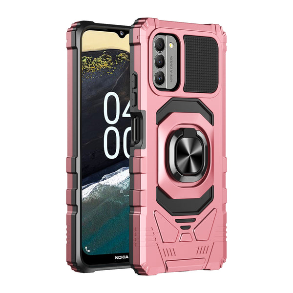 For Nokia C300 Case [Military Grade] Ring Car Mount Kickstand w/[Tempered Glass] Hybrid Hard PC Soft TPU Shockproof Protective Case - Rose Gold