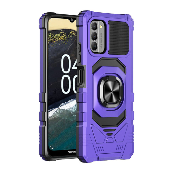 For Nokia C300 Case [Military Grade] Ring Car Mount Kickstand w/[Tempered Glass] Hybrid Hard PC Soft TPU Shockproof Protective Case - Purple