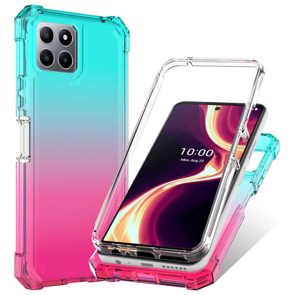 For Boost Celero 5g Plus Case with Temper Glass Screen Protector Full-Body Rugged Protection - Pink/Teal