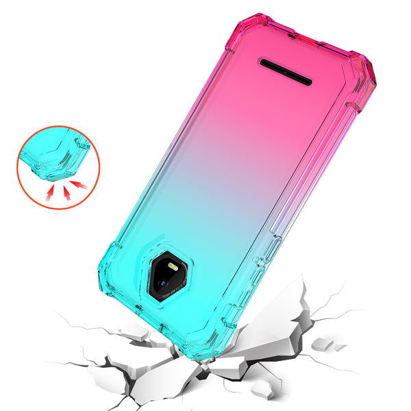 For Boost Schok Volt SV55 Case with Temper Glass Screen Protector Full-Body Rugged Protection - Teal/Pink