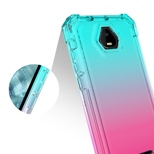 For Boost Schok Volt SV55 Case with Temper Glass Screen Protector Full-Body Rugged Protection - Teal/Pink