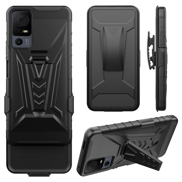 For Alcatel Jitterbug Smart 4 Case with Tempered Glass Screen Protector Heavy Duty Protective Phone Case,Built-in Kickstand Rugged Shockproof Protective Phone Case - Black