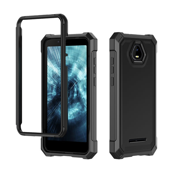 For Boost Schok Volt SV55 Case with Temper Glass Screen Protector Full-Body Rugged Protection - Black