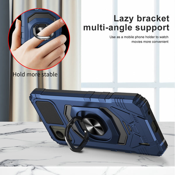 For Nokia C110 Case [Military Grade] Ring Car Mount Kickstand w/[Tempered Glass] Hybrid Hard PC Soft TPU Shockproof Protective Case - Blue