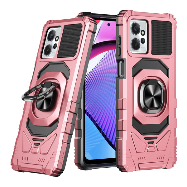 For Motorola moto g Power 2023 Case with Tempered Glass Screen Protector Hybrid Ring Shockproof Hard Case Phone Cover - Rose Gold