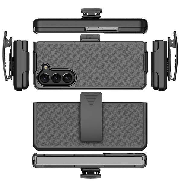 Samsung Galaxy Z Fold5 Case, Rugged Slim Rotating Swivel Lock Holster Shell Combo Clip Cover - Black