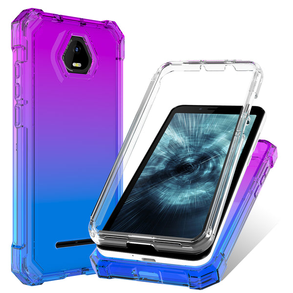 For Boost Schok Volt SV55 Case with Temper Glass Screen Protector Full-Body Rugged Protection - Purple/Blue