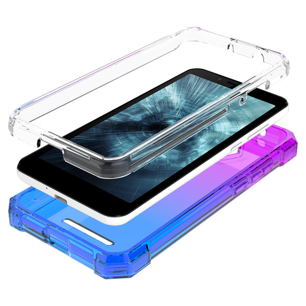 For Boost Schok Volt SV55 Case with Temper Glass Screen Protector Full-Body Rugged Protection - Purple/Blue