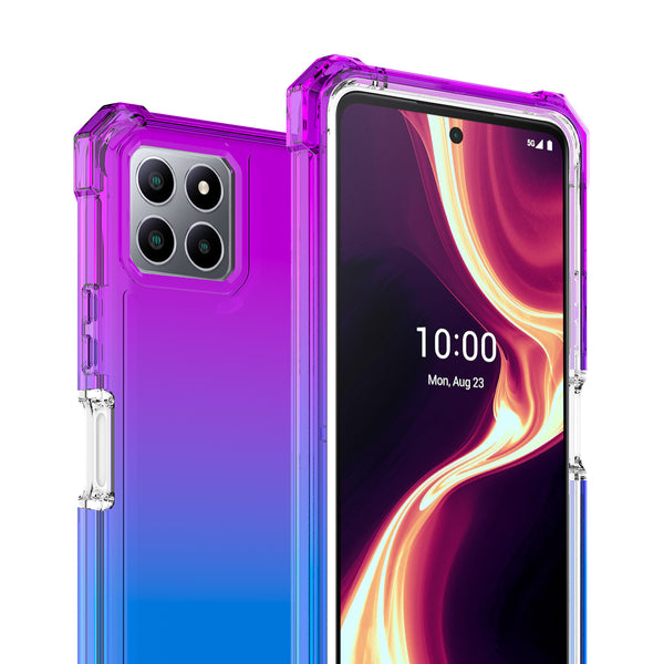 For Boost Celero 5g Plus Case with Temper Glass Screen Protector Full-Body Rugged Protection - Purple/Blue