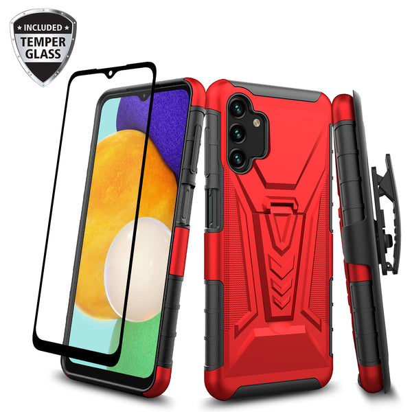 For Samsung Galaxy A14 5G Case ,A14 5G Case with Tempered Glass Screen Protector Heavy Duty Protective Phone Case,Built-in Kickstand Rugged Shockproof Protective Phone Case - Red