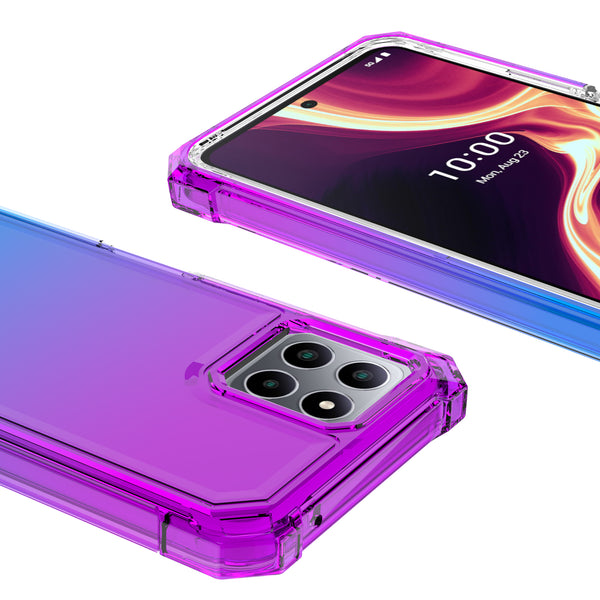 For Boost Celero 5g Plus Case with Temper Glass Screen Protector Full-Body Rugged Protection - Purple/Blue