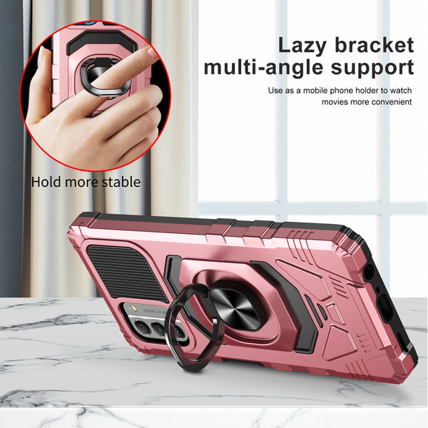 For Nokia C300 Case [Military Grade] Ring Car Mount Kickstand w/[Tempered Glass] Hybrid Hard PC Soft TPU Shockproof Protective Case - Rose Gold