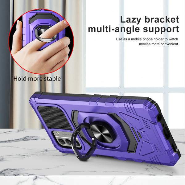 For Nokia C300 Case [Military Grade] Ring Car Mount Kickstand w/[Tempered Glass] Hybrid Hard PC Soft TPU Shockproof Protective Case - Purple