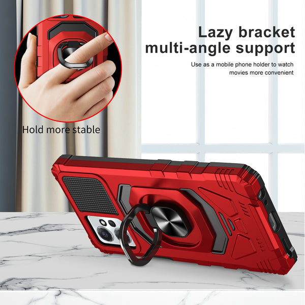 For Motorola moto g Power 2023 Case with Tempered Glass Screen Protector Hybrid Ring Shockproof Hard Case Phone Cover - Red