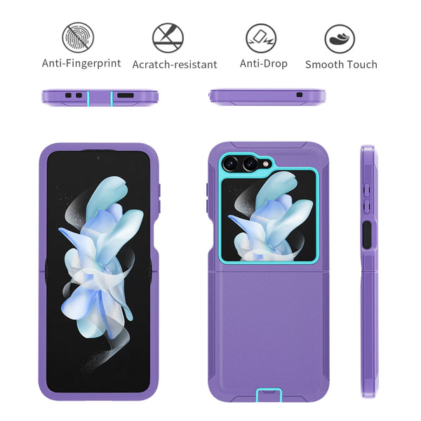 Samsung Galaxy Z Flip5 Case, Rugged Slim Rotating Swivel Lock Holster Shell Clip Cover - Purple/Light Blue