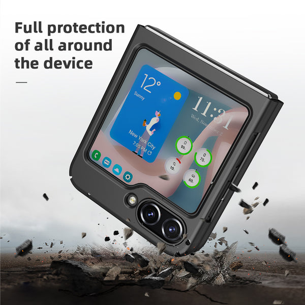 Samsung Galaxy Z Flip5 Case, Rugged Slim Rotating Swivel Lock Holster Shell Combo Clip Cover - Black