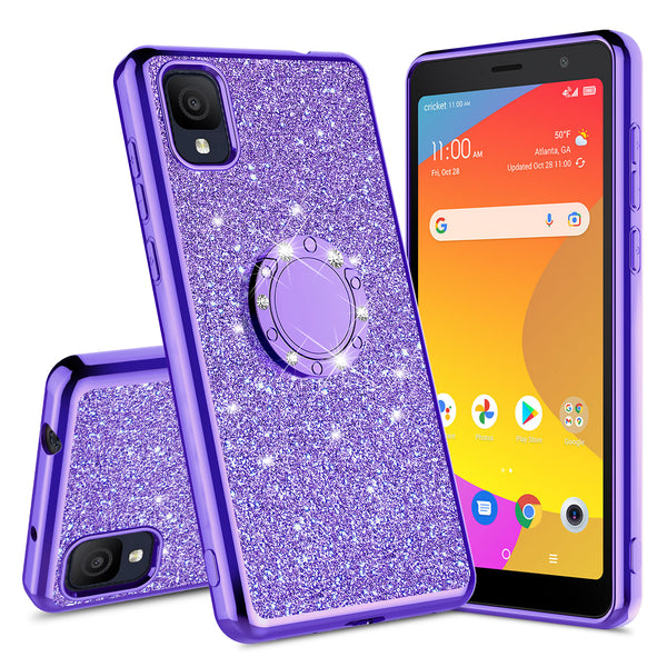 For TCL Ion Z Case, Glitter Cute Phone Case Girls with Kickstand,Bling Diamond Rhinestone Bumper Ring Stand Sparkly Luxury Clear Thin Soft Protective TCL Ion Z Case for Girl Women - Purple