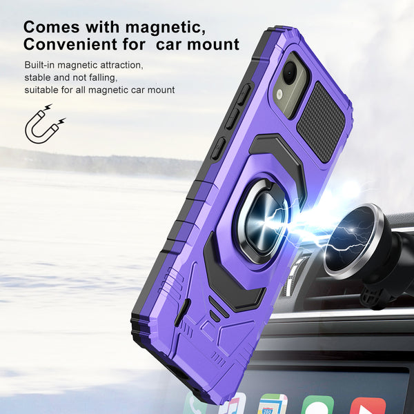 For Nokia C110 Case [Military Grade] Ring Car Mount Kickstand w/[Tempered Glass] Hybrid Hard PC Soft TPU Shockproof Protective Case - Purple