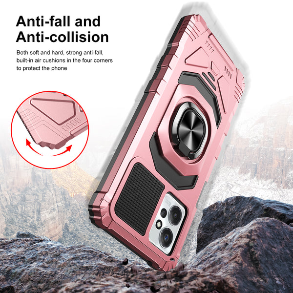 For Motorola moto g Power 2023 Case with Tempered Glass Screen Protector Hybrid Ring Shockproof Hard Case Phone Cover - Rose Gold