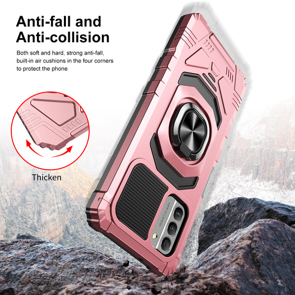 For Nokia C300 Case [Military Grade] Ring Car Mount Kickstand w/[Tempered Glass] Hybrid Hard PC Soft TPU Shockproof Protective Case - Rose Gold