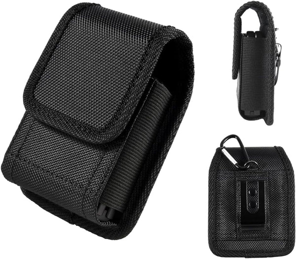 Case for Moto Razr+ / Galaxy Z Flip 5 4 3 Phone Case Black Balistic Nylon Leather Vertical Pouch [Belt Loop, Metal Clip, Magnetic Closure] for Samsung Z Flip 5 5G, Z Flip3