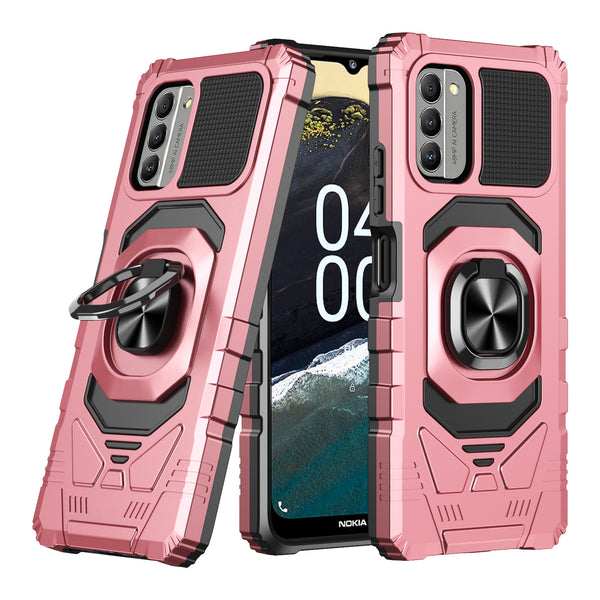 For Nokia C300 Case [Military Grade] Ring Car Mount Kickstand w/[Tempered Glass] Hybrid Hard PC Soft TPU Shockproof Protective Case - Rose Gold