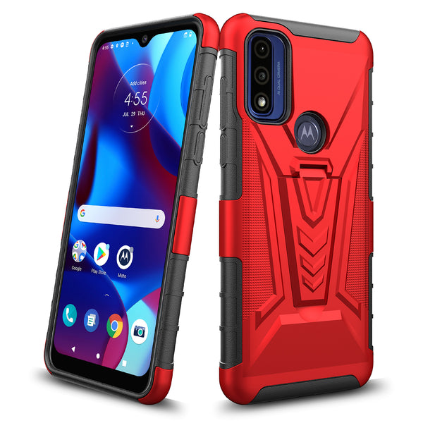 For Motorola Moto G Power 5g 2023 Case with Tempered Glass Screen Protector Heavy Duty Protective Phone Case,Built-in Kickstand Rugged Shockproof Protective Phone Case - Red