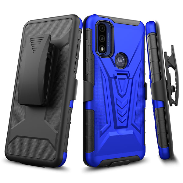 For Motorola Moto G Power 5g 2023 Case with Tempered Glass Screen Protector Heavy Duty Protective Phone Case,Built-in Kickstand Rugged Shockproof Protective Phone Case - Blue