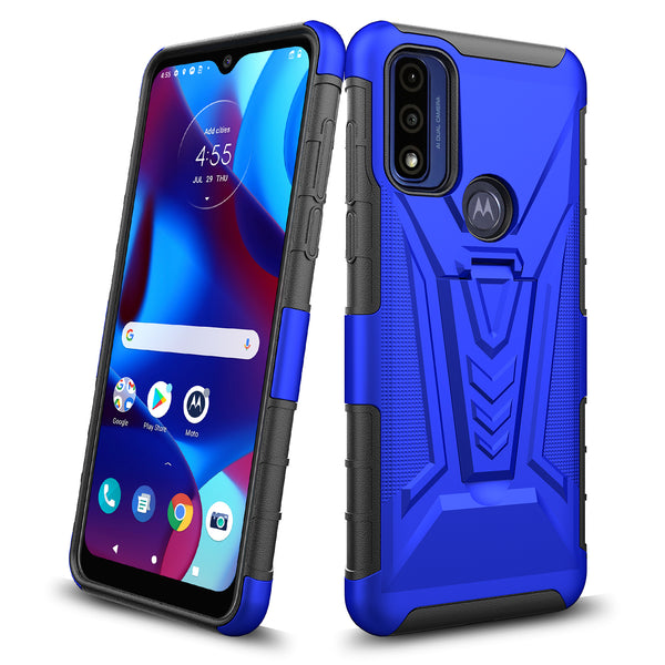 For Motorola Moto G Power 5g 2023 Case with Tempered Glass Screen Protector Heavy Duty Protective Phone Case,Built-in Kickstand Rugged Shockproof Protective Phone Case - Blue