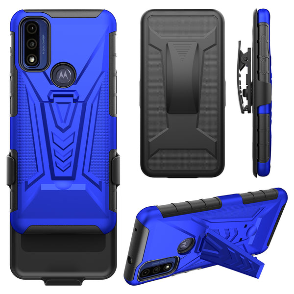 For Motorola Moto G Power 5g 2023 Case with Tempered Glass Screen Protector Heavy Duty Protective Phone Case,Built-in Kickstand Rugged Shockproof Protective Phone Case - Blue