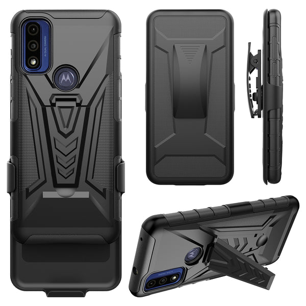 For Motorola Moto G Power 5g 2023 Case with Tempered Glass Screen Protector Heavy Duty Protective Phone Case,Built-in Kickstand Rugged Shockproof Protective Phone Case - Black