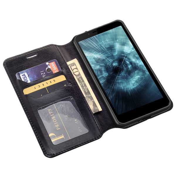 For Boost Schok Volt SV55 Case, Slim Flip Folio [Kickstand] Pu Leather Wallet Case with ID & Card Slots & Pocket - Black