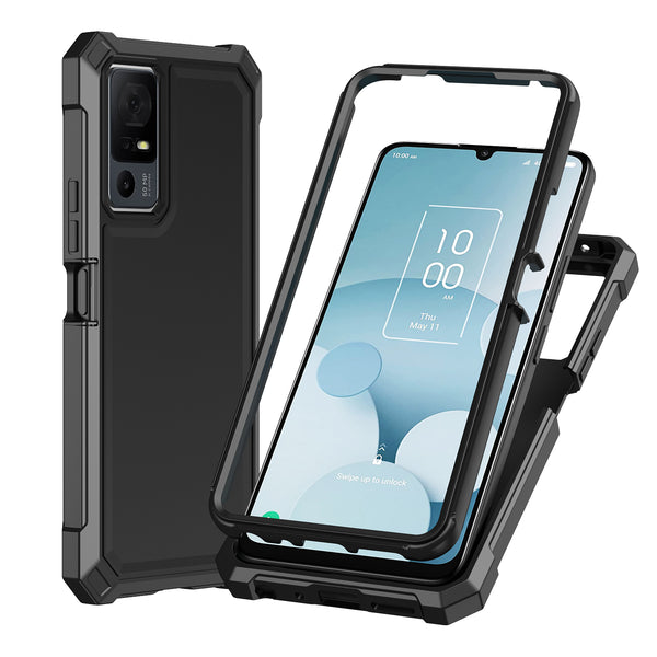 For Alcatel Jitterbug Smart 4 (2023) Case with Temper Glass Screen Protector Full-Body Rugged Protection - Black/Black
