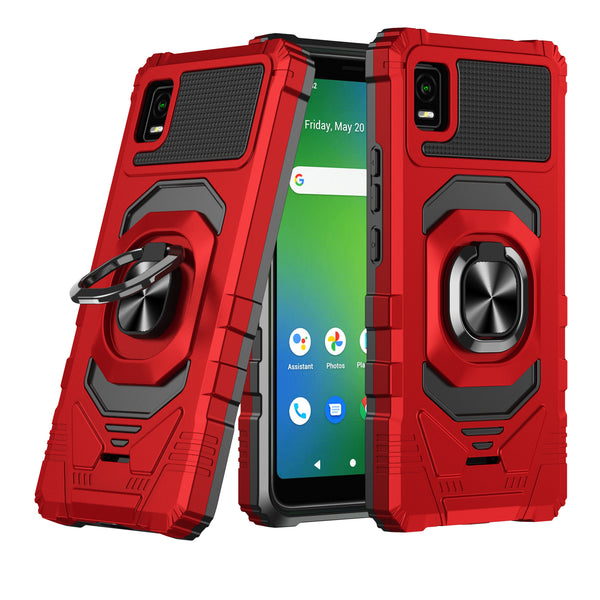 ring car mount kickstand hyhrid phone case for cricket vision plus - red - www.coverlabusa.com