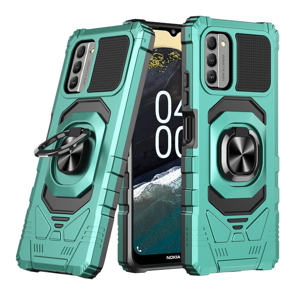 For Nokia G400 5G Case [Military Grade] Ring Car Mount Kickstand w/[Tempered Glass] Hybrid Hard PC Soft TPU Shockproof Protective Case - Teal