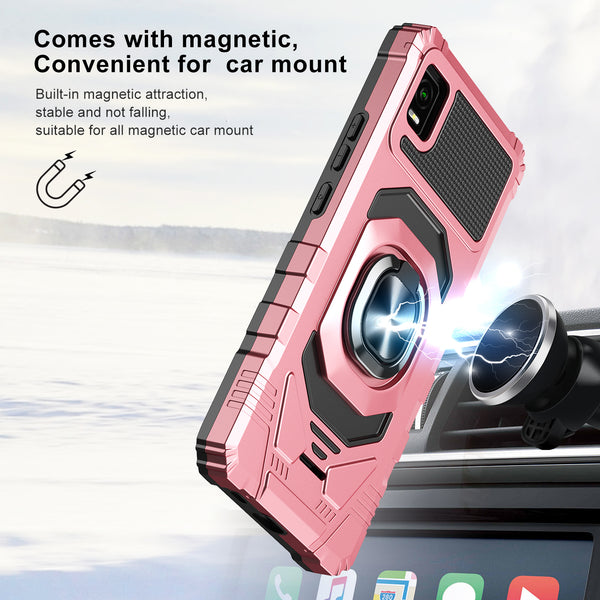 ring car mount kickstand hyhrid phone case for cricket vision plus - rose gold - www.coverlabusa.com