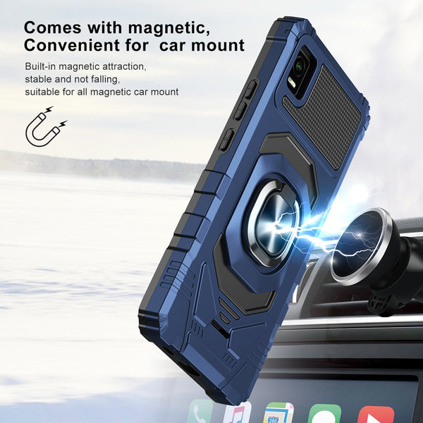 ring car mount kickstand hyhrid phone case for cricket vision plus - blue - www.coverlabusa.com