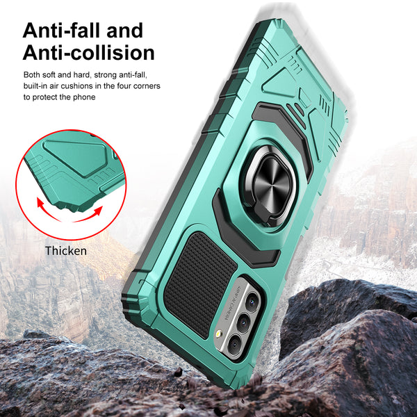 For Nokia G400 5G Case [Military Grade] Ring Car Mount Kickstand w/[Tempered Glass] Hybrid Hard PC Soft TPU Shockproof Protective Case - Teal