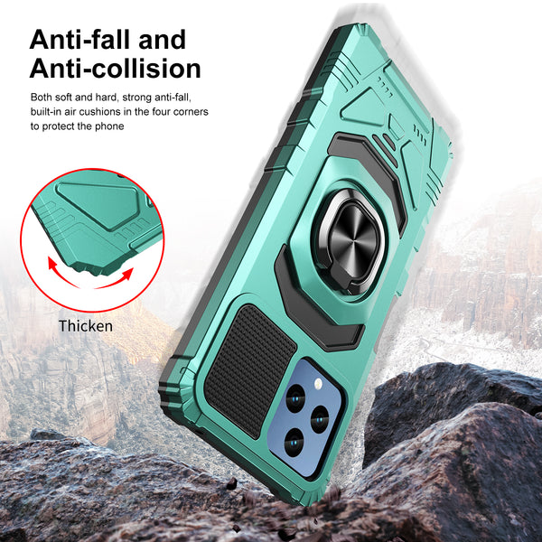 T-Mobile REVVL 6 5G Case [Military Grade] Ring Car Mount Kickstand w/[Tempered Glass] Hybrid Hard PC Soft TPU Shockproof Protective Case - Teal