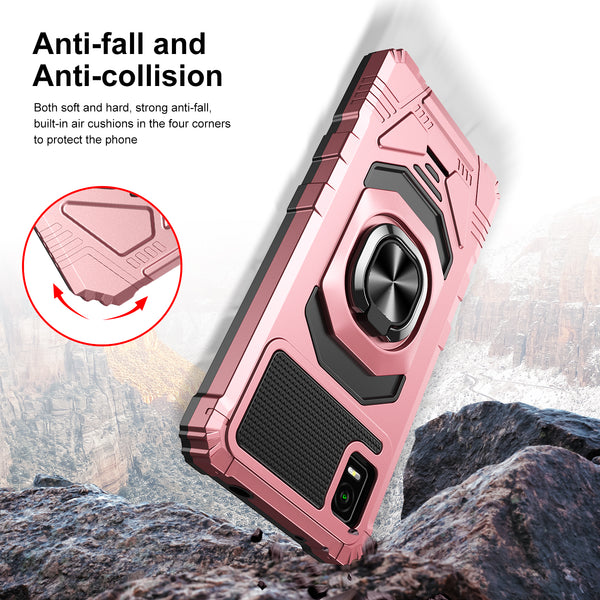 ring car mount kickstand hyhrid phone case for cricket vision plus - rose gold - www.coverlabusa.com