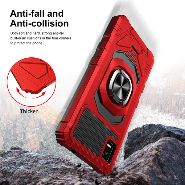 ring car mount kickstand hyhrid phone case for cricket vision plus - red - www.coverlabusa.com