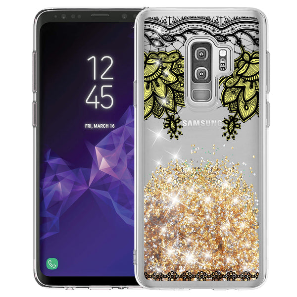 galaxy s9 plus liquid sparkle quicksand case - gold top flower - www.coverlabusa.com