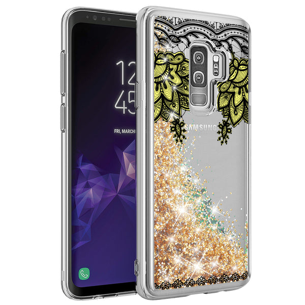 galaxy s9 plus liquid sparkle quicksand case - gold top flower - www.coverlabusa.com