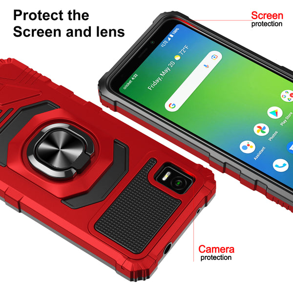 ring car mount kickstand hyhrid phone case for cricket vision plus - red - www.coverlabusa.com