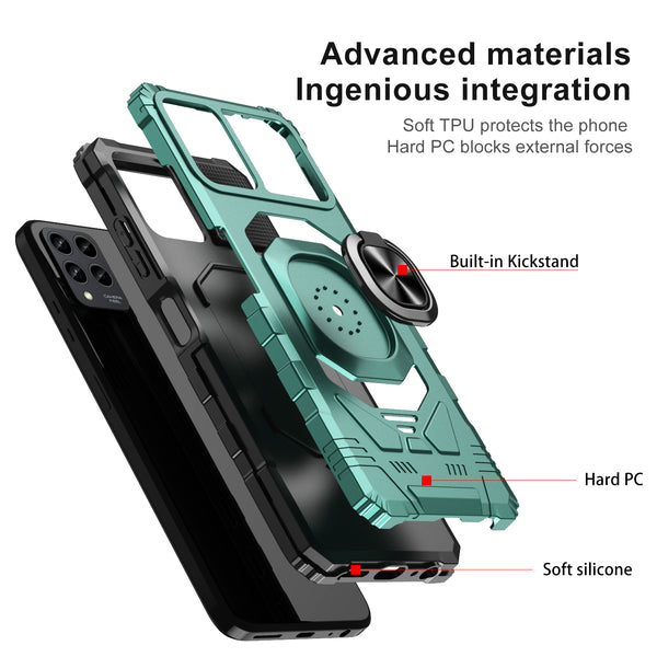 For T-Mobile REVVL 6 Pro 5G Case [Military Grade] Ring Car Mount Kickstand w/[Tempered Glass] Hybrid Hard PC Soft TPU Shockproof Protective Case - Teal