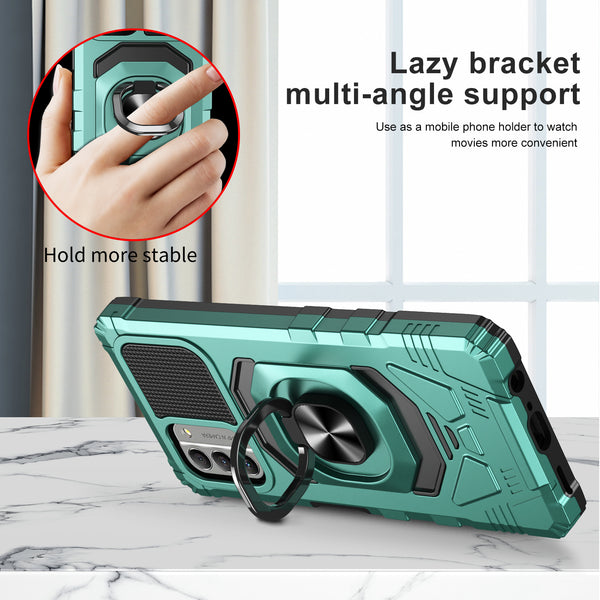 For Nokia G400 5G Case [Military Grade] Ring Car Mount Kickstand w/[Tempered Glass] Hybrid Hard PC Soft TPU Shockproof Protective Case - Teal