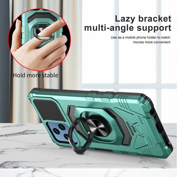 T-Mobile REVVL 6 5G Case [Military Grade] Ring Car Mount Kickstand w/[Tempered Glass] Hybrid Hard PC Soft TPU Shockproof Protective Case - Teal