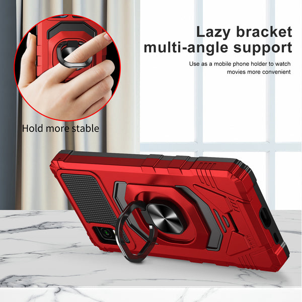 ring car mount kickstand hyhrid phone case for cricket vision plus - red - www.coverlabusa.com