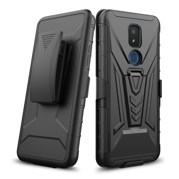 holster kickstand hyhrid phone case for cricket iocn 3 - black - www.coverlabusa.com