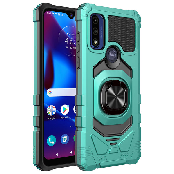 ring kickstand hyhrid phone case for motorola moto g pure - teal - www.coverlabusa.com